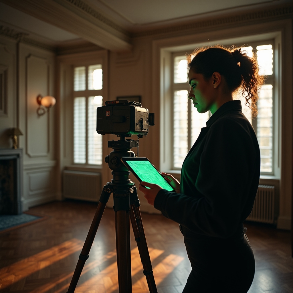 Tecnico con laser scanner durante rilievo interno di appartamento milanese